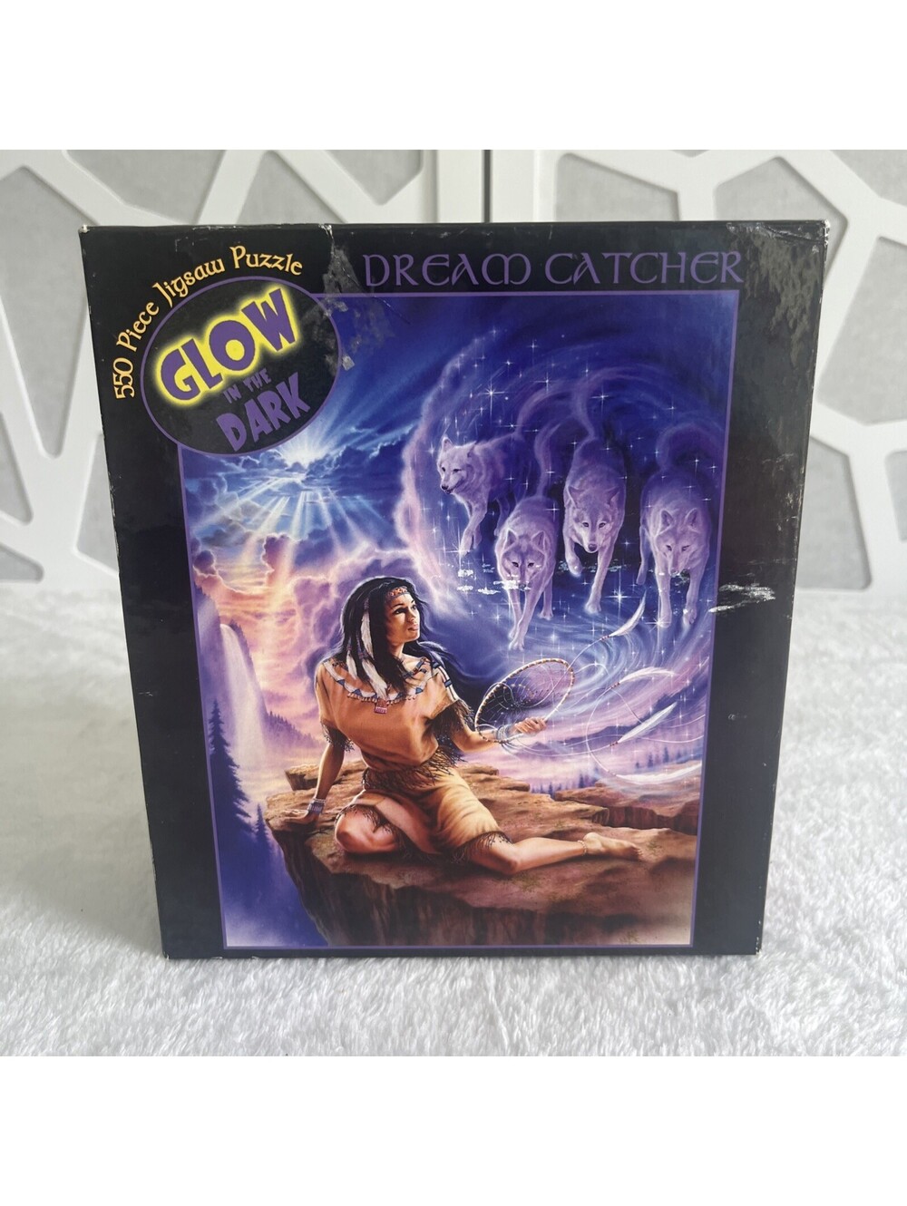 VINTAGE GLOW IN THE DARK ART! Dream Catcher 550 Piece Jigsaw Puzzle Wolves